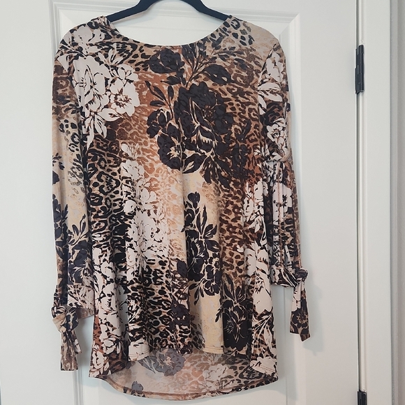 Cocomo Tops - Cocomo Black and Tan Asymmetrical Blouse